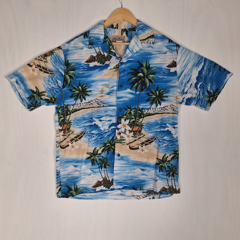 Blue Hawaii Vintage Hawaiian Aloha Shirt 100% Cotton Made in USA Blue XL
